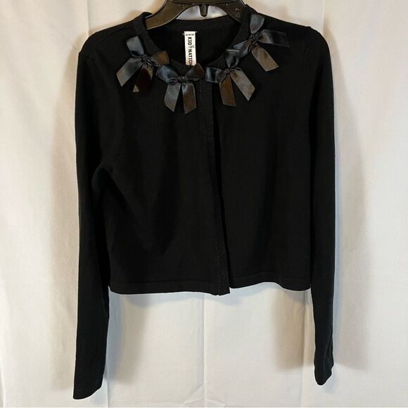 Kid Nation Girls Button Up Cardigan Sweater Black with Bows XL NWT - Picture 1 of 9